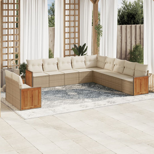 vidaXL Set de sofás de jardín 11pzas con cojines ratán sintético beige