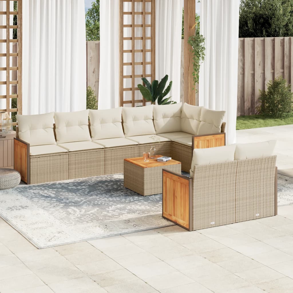 vidaXL Set de sofás de jardín 9 pzas con cojines ratán sintético beige