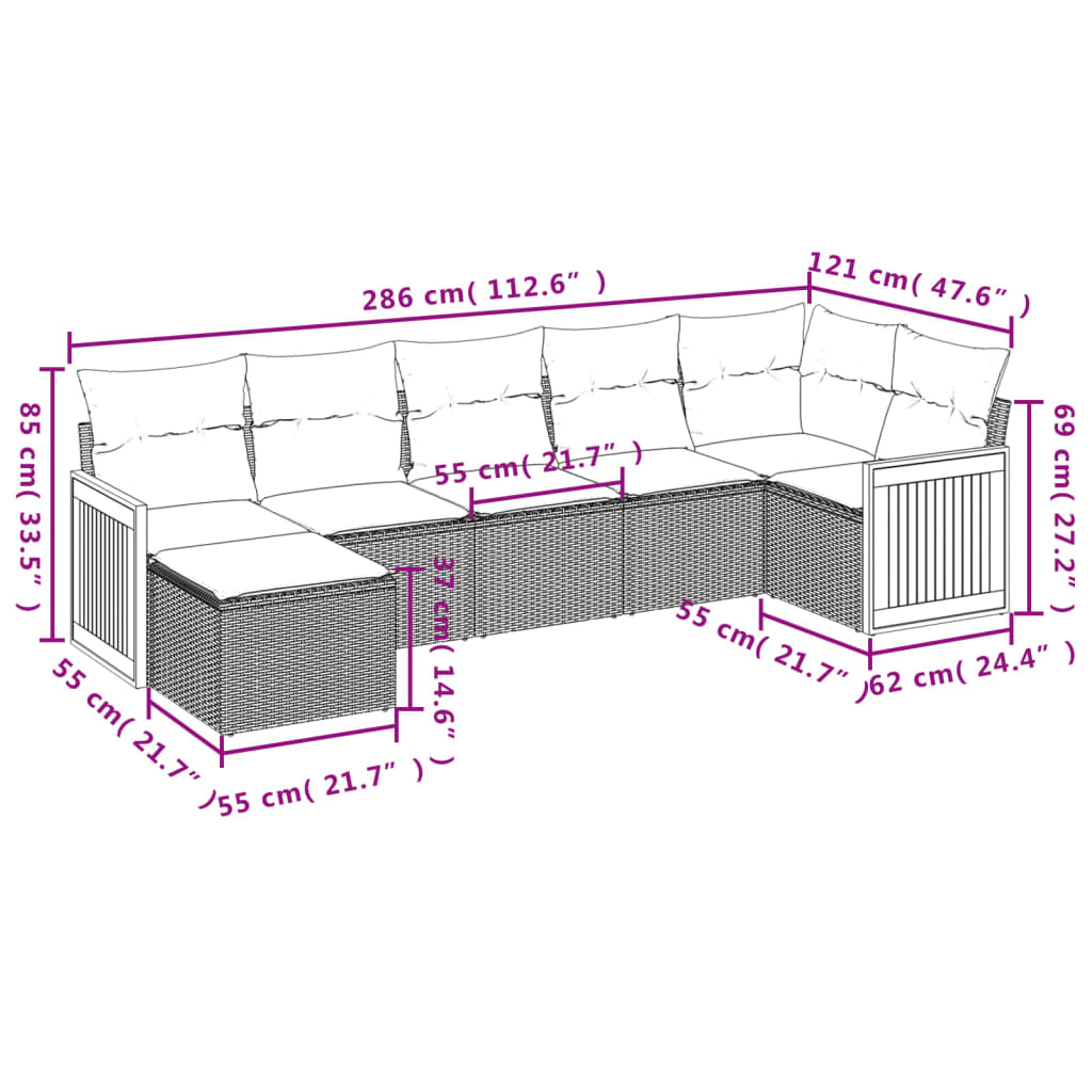 vidaXL Set sofás de jardín 7 piezas y cojines ratán sintético beige