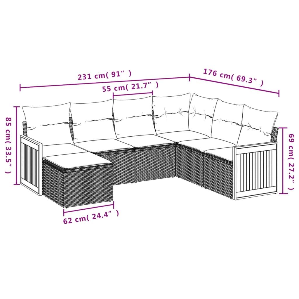 vidaXL Set sofás de jardín 7 piezas y cojines ratán sintético beige