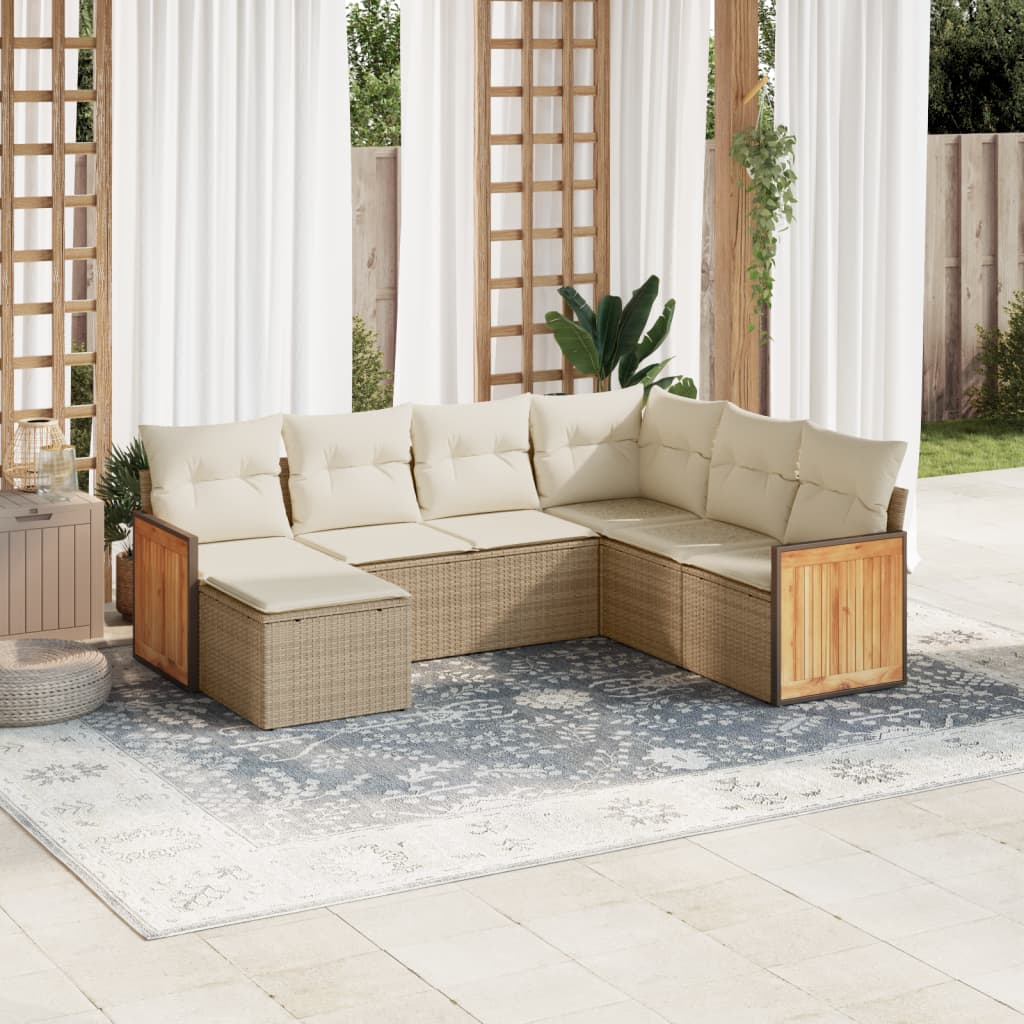 vidaXL Set sofás de jardín 7 piezas y cojines ratán sintético beige