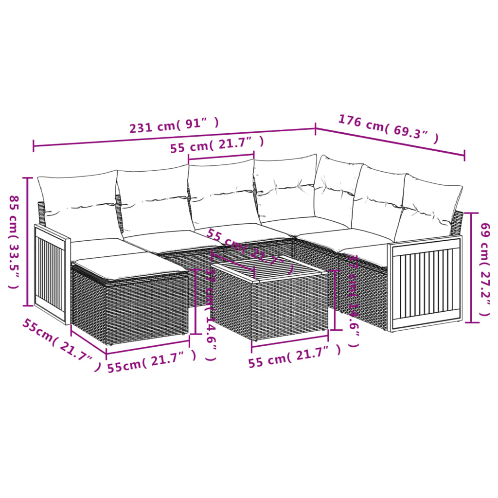 vidaXL Set de sofás de jardín 8 pzas y cojines ratán sintético gris