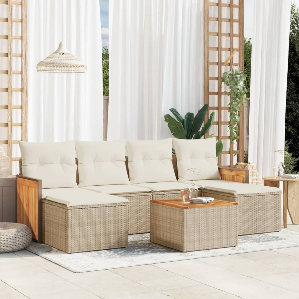 vidaXL Set sofás de jardín 7 piezas y cojines ratán sintético beige