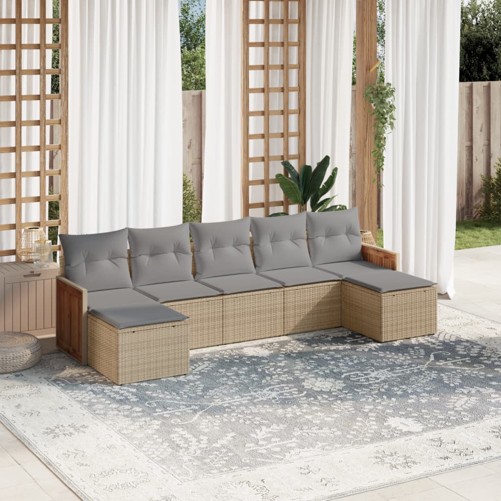 vidaXL Set sofás de jardín 7 piezas y cojines ratán sintético beige