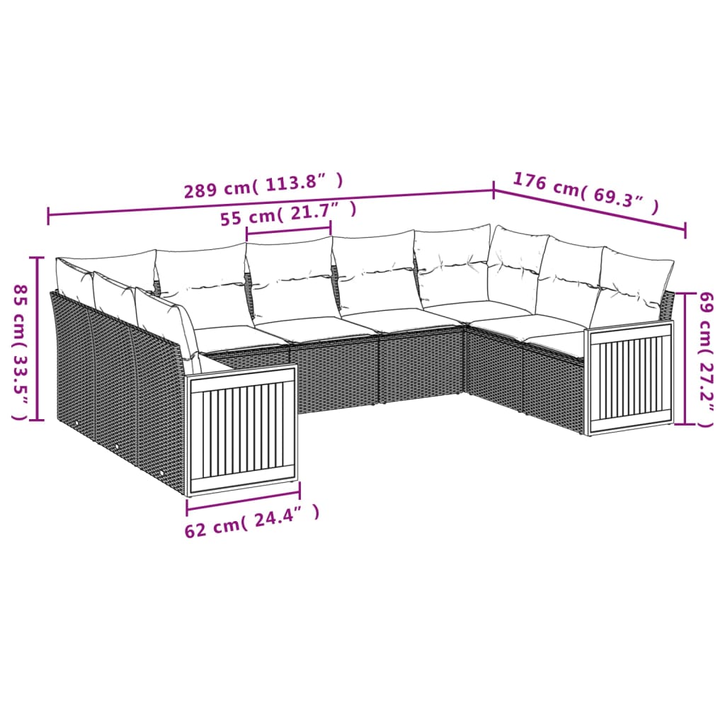 vidaXL Set de sofás de jardín 9 pzas con cojines ratán sintético beige