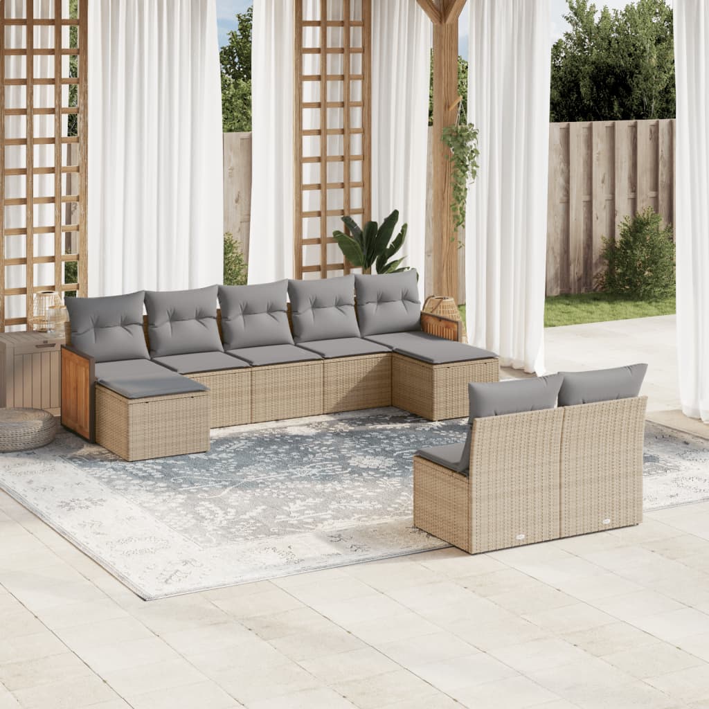 vidaXL Set de sofás de jardín 9 pzas con cojines ratán sintético beige