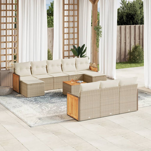 vidaXL Set de sofás de jardín 11pzas con cojines ratán sintético beige