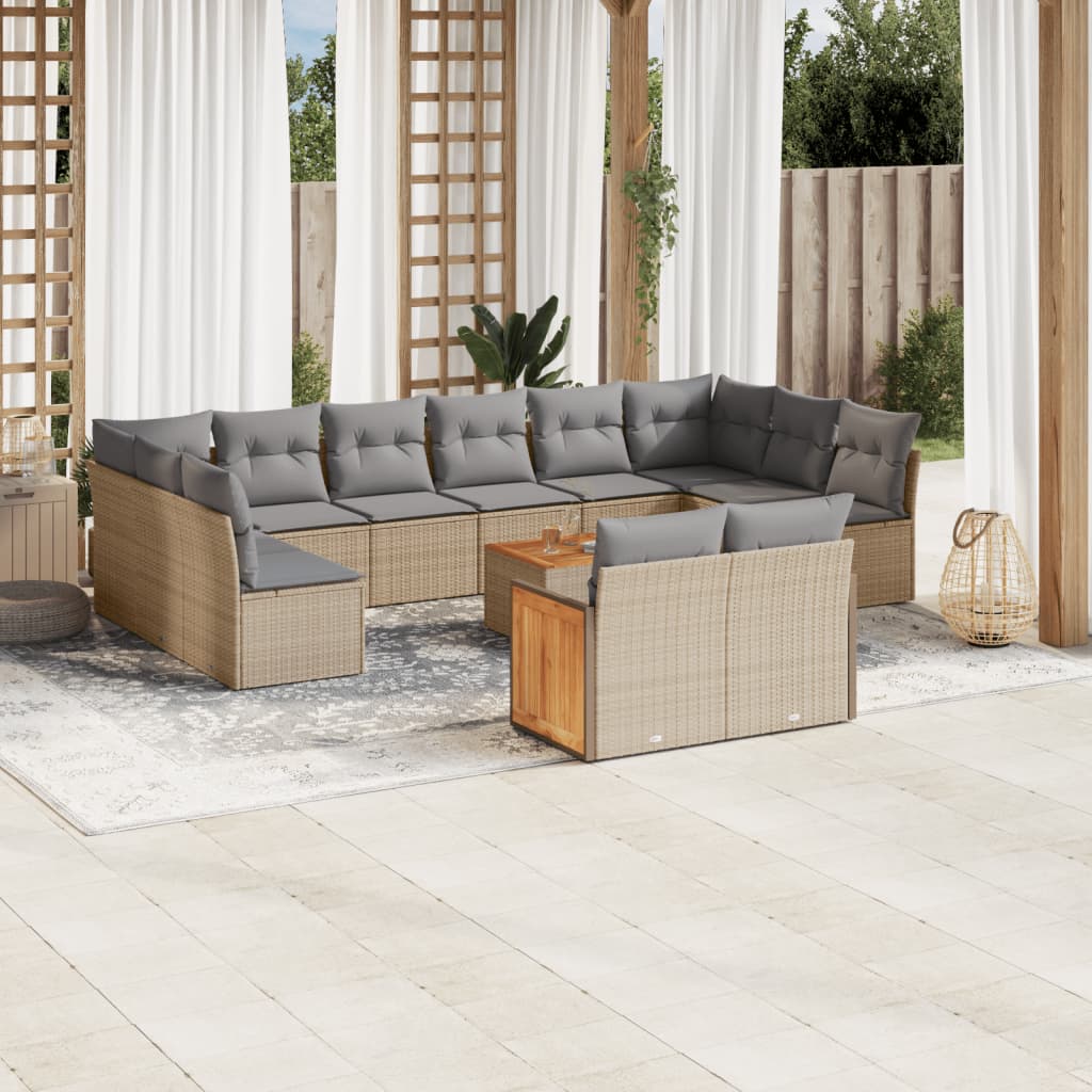 vidaXL Set sofás de jardín con cojines 13 pzas ratán sintético beige