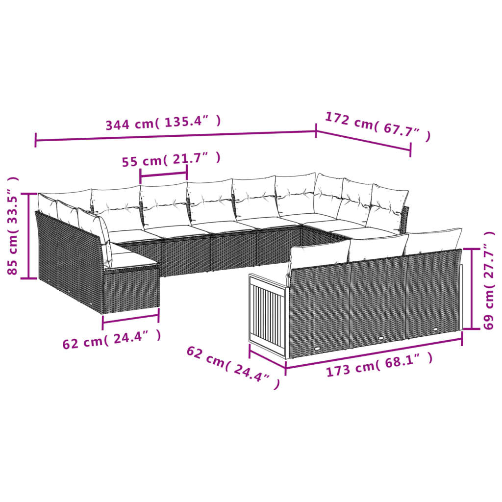 vidaXL Set sofás de jardín con cojines 13 pzas ratán sintético beige