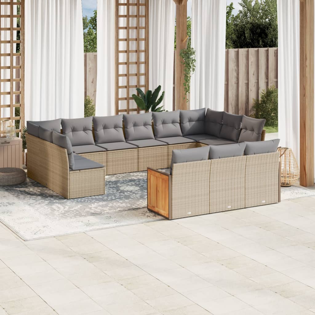 vidaXL Set sofás de jardín con cojines 13 pzas ratán sintético beige