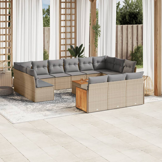 vidaXL Set sofás de jardín 14 pzas con cojines ratán sintético beige