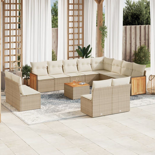 vidaXL Set sofás de jardín con cojines 13 pzas ratán sintético beige