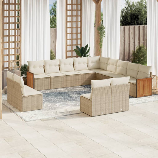 vidaXL Set sofás de jardín con cojines 13 pzas ratán sintético beige