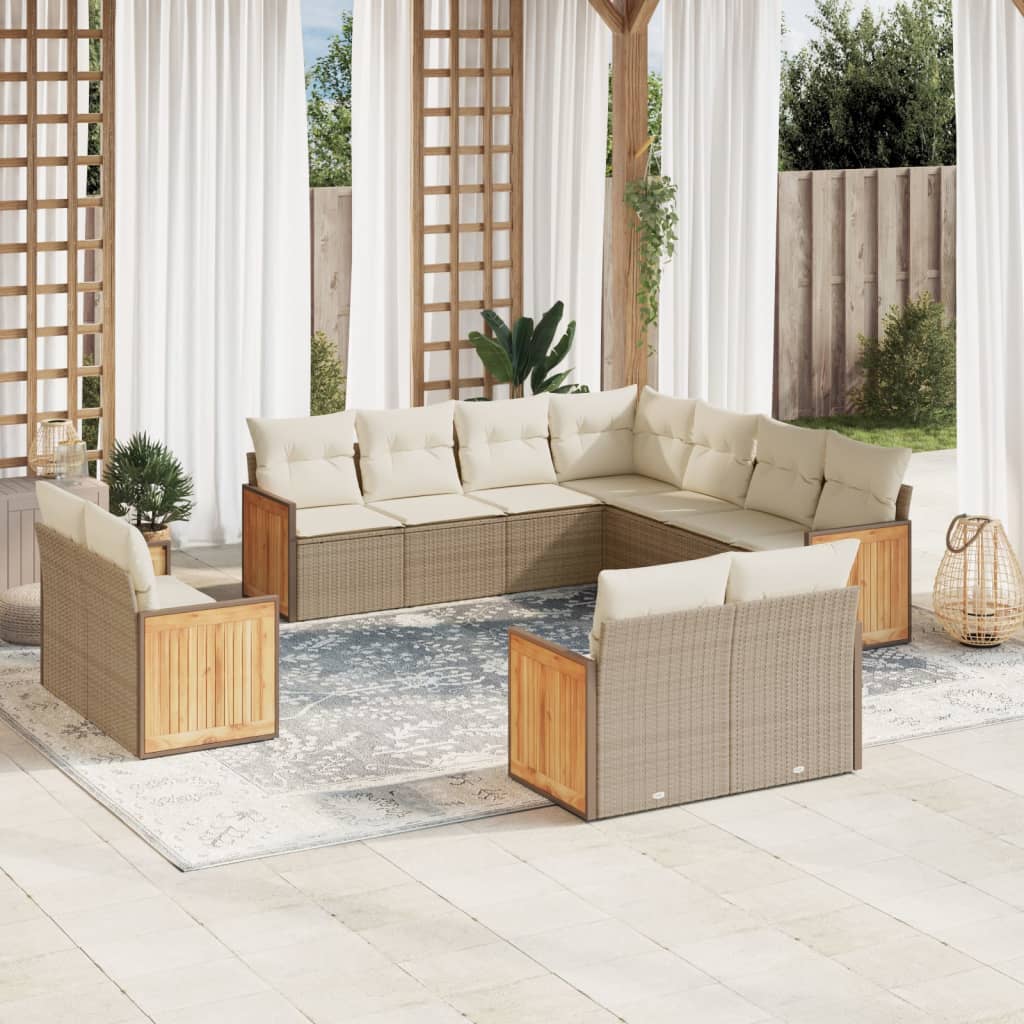 vidaXL Set de sofás de jardín 11pzas con cojines ratán sintético beige