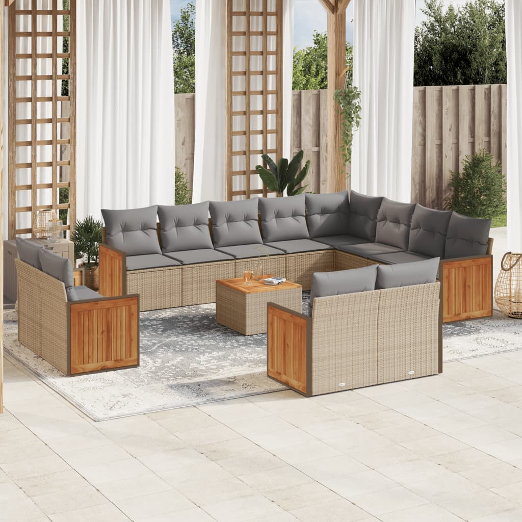 vidaXL Set sofás de jardín con cojines 13 pzas ratán sintético beige