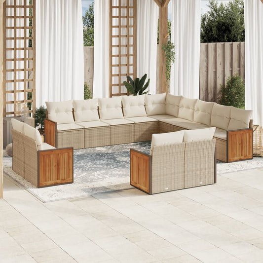 vidaXL Set sofás de jardín con cojines 13 pzas ratán sintético beige