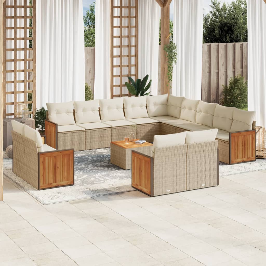 vidaXL Set sofás de jardín 14 pzas con cojines ratán sintético beige