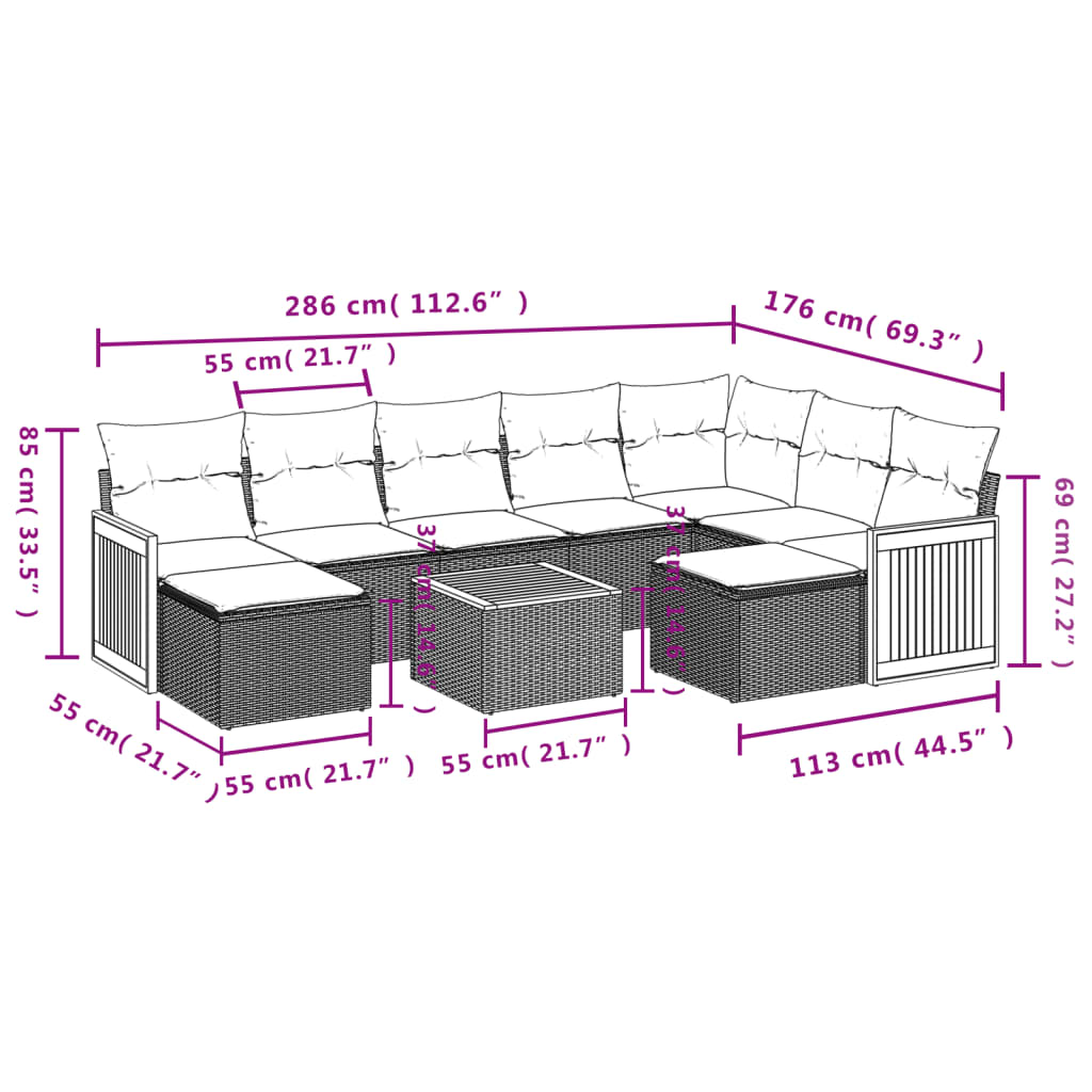 vidaXL Set de sofás de jardín 10 pzas cojines ratán sintético negro