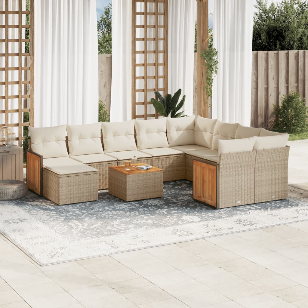 vidaXL Set de sofás de jardín 11pzas con cojines ratán sintético beige