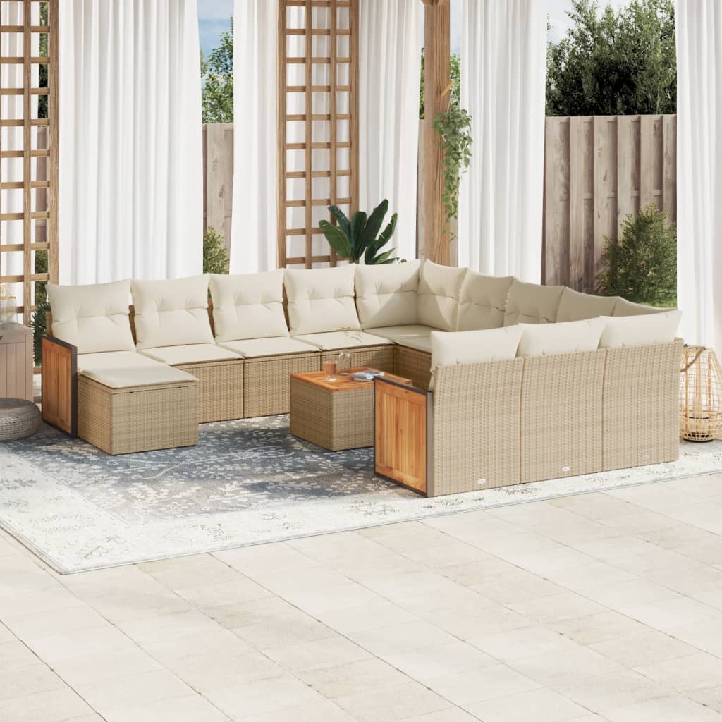 vidaXL Set sofás de jardín con cojines 13 pzas ratán sintético beige