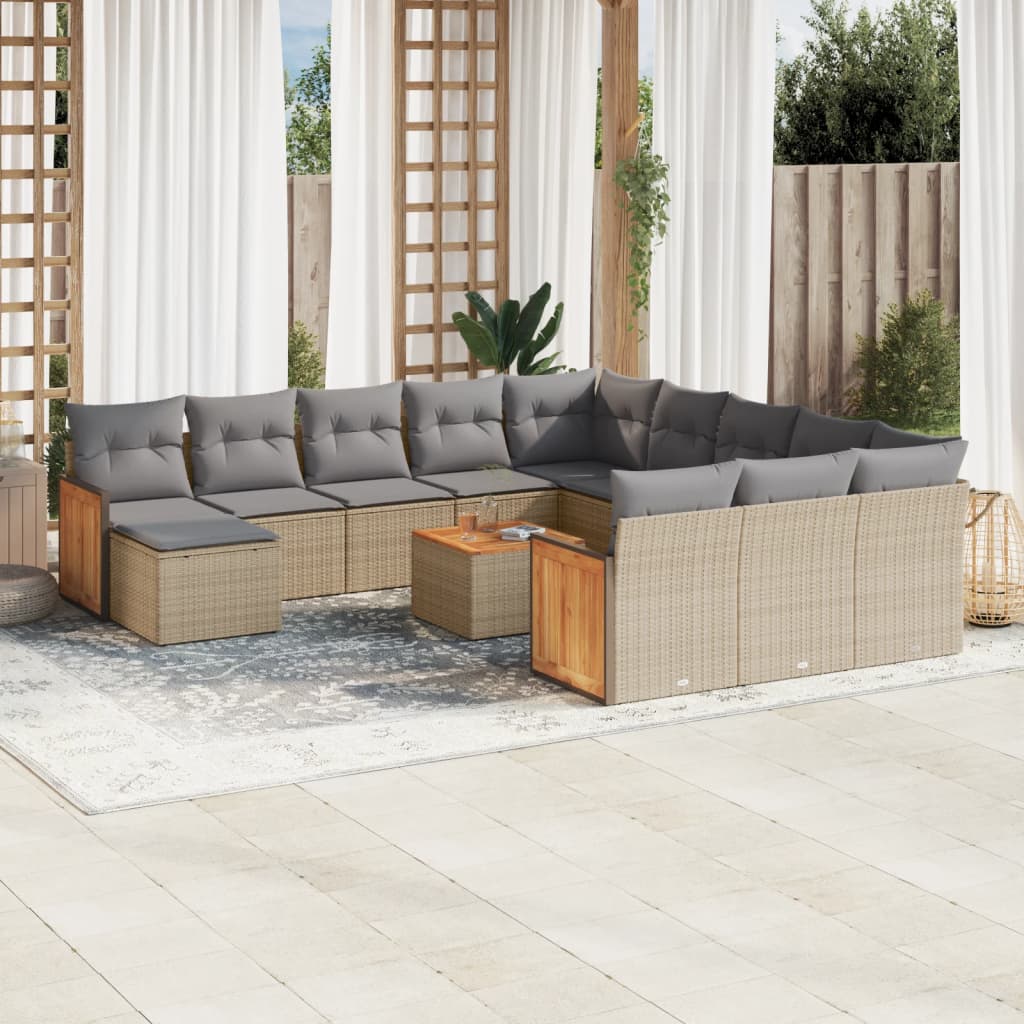 vidaXL Set sofás de jardín con cojines 13 pzas ratán sintético beige