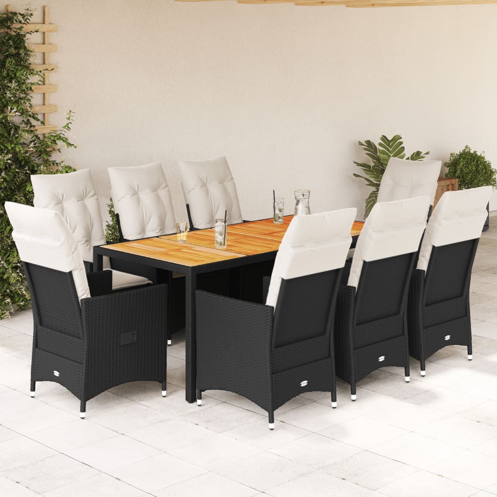 vidaXL Set de comedor de jardín 9 pzas y cojines ratán sintético negro