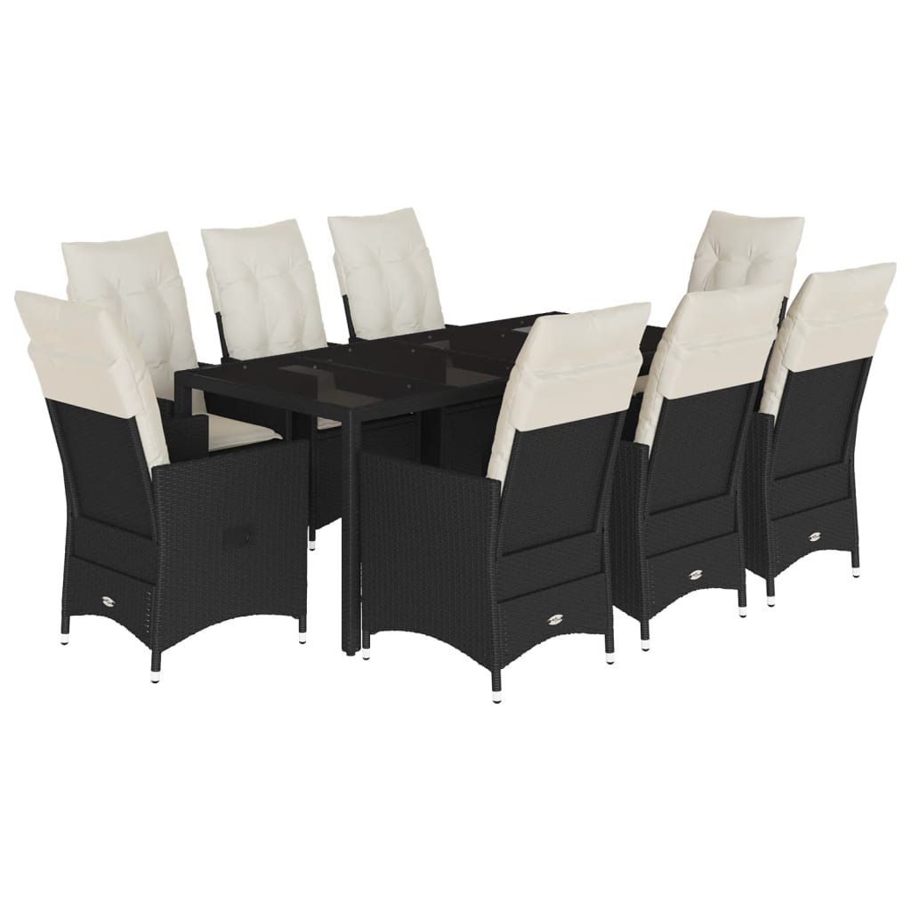 vidaXL Set de comedor de jardín 9 pzas y cojines ratán sintético negro