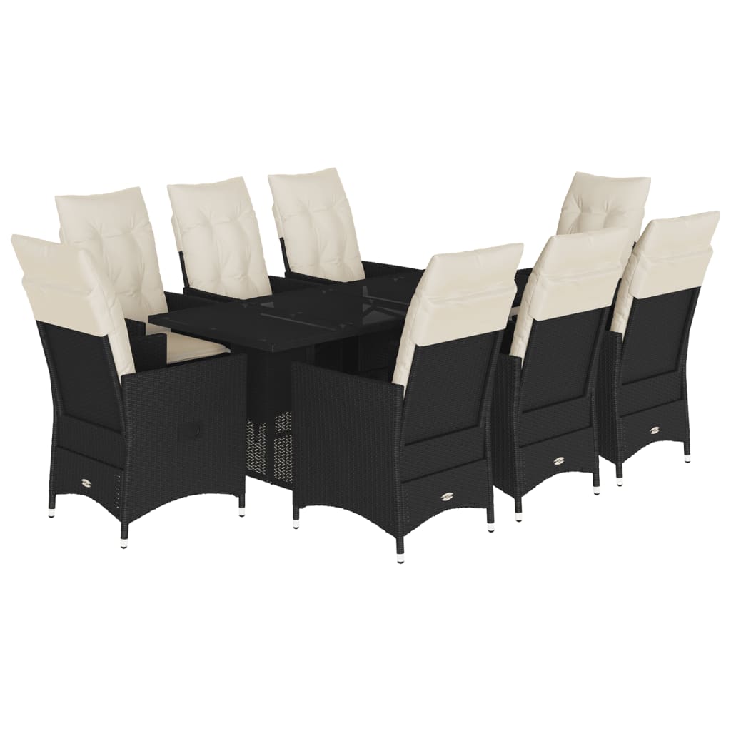 vidaXL Set de comedor de jardín 9 pzas y cojines ratán sintético negro