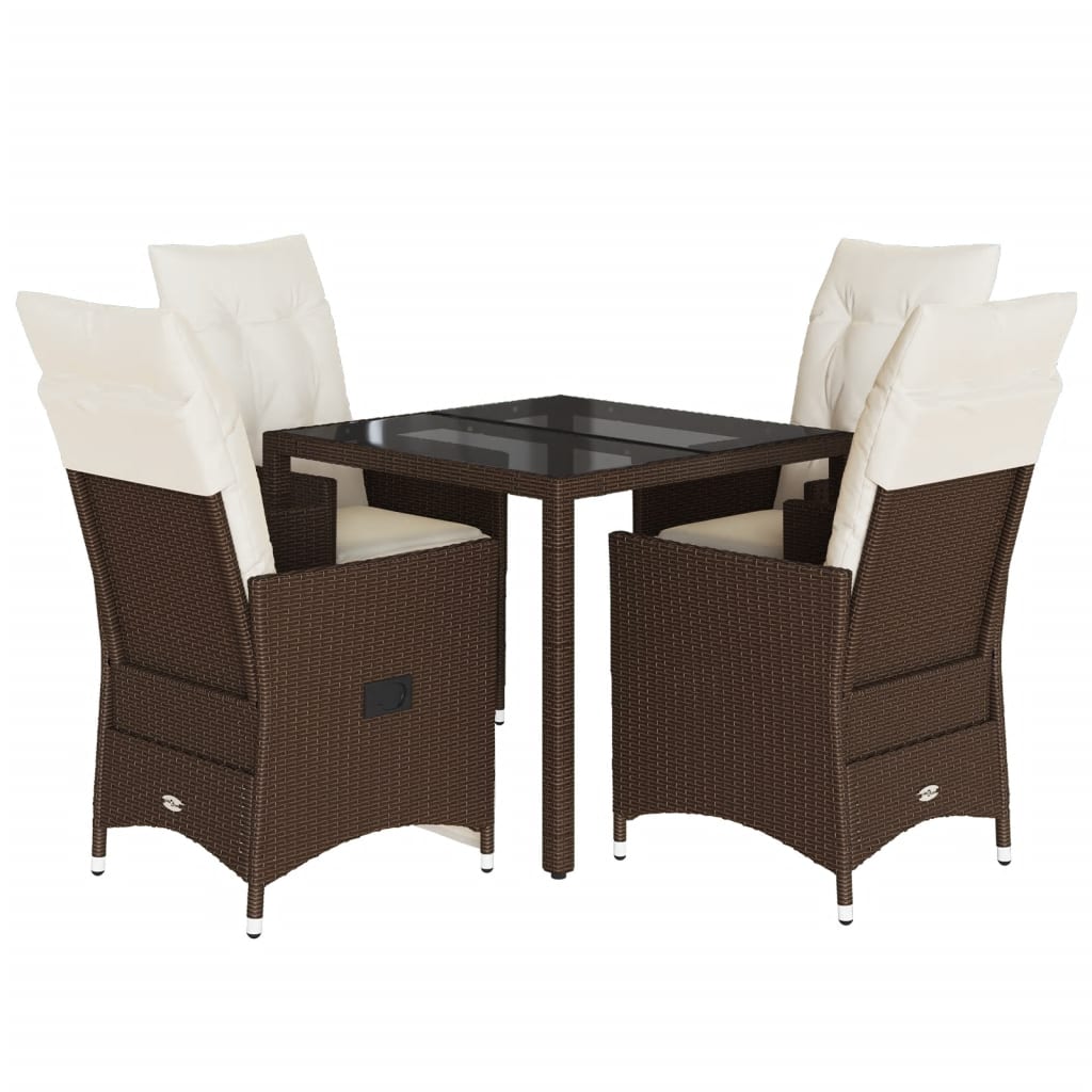 vidaXL Set comedor de jardín 5 piezas y cojines ratán sintético marrón