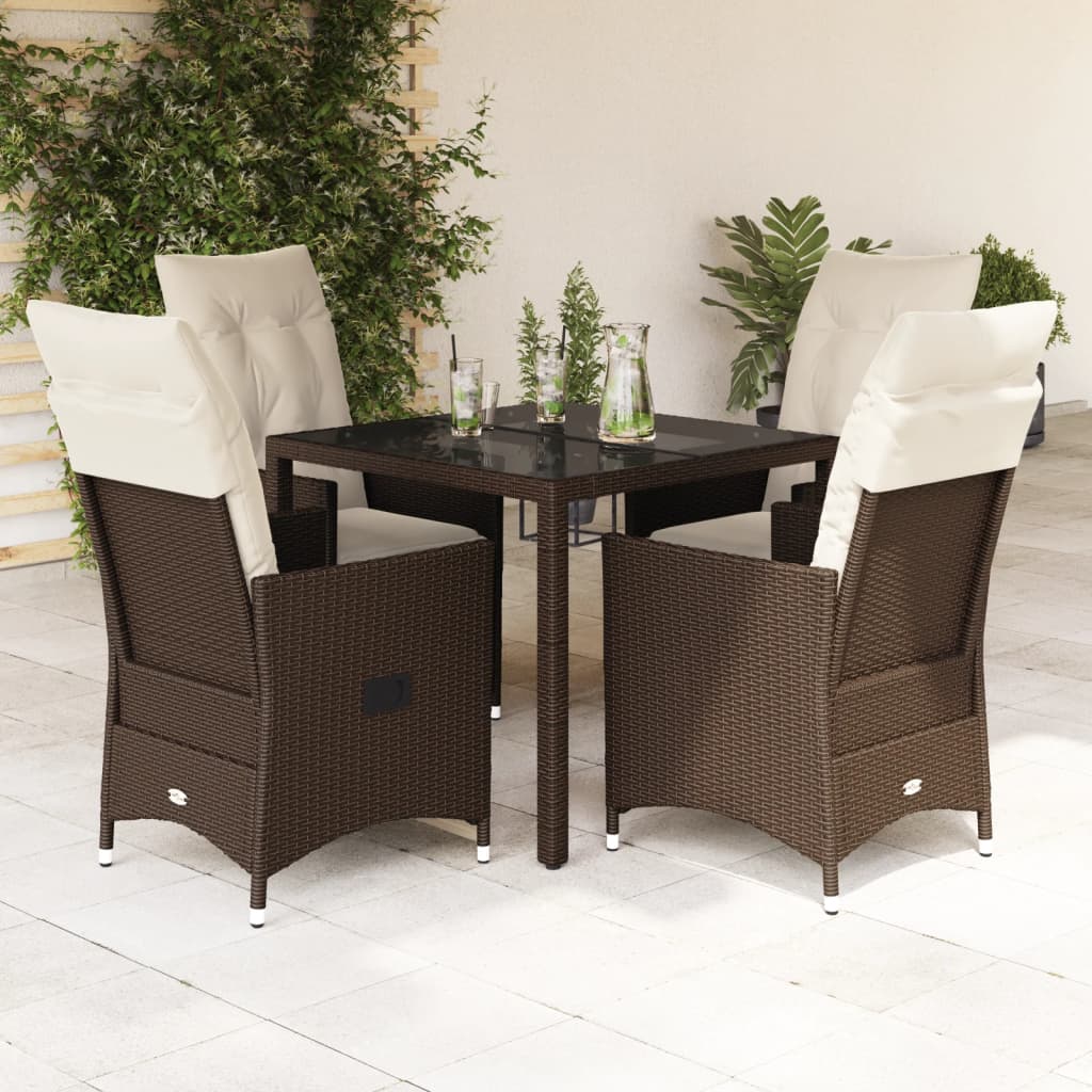 vidaXL Set comedor de jardín 5 piezas y cojines ratán sintético marrón