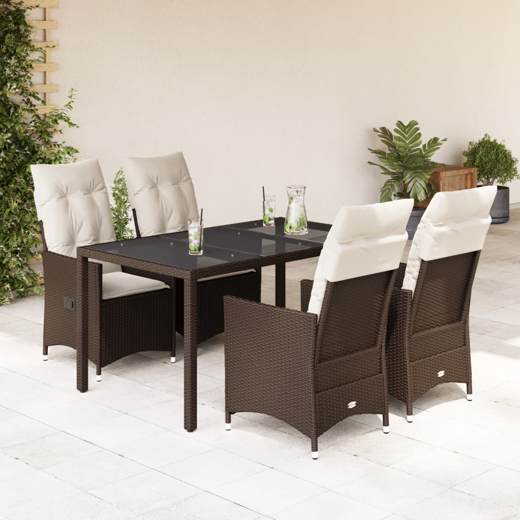 vidaXL Set comedor de jardín 5 piezas y cojines ratán sintético marrón