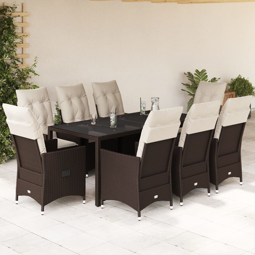 vidaXL Set comedor para jardín 9 pzas y cojines ratán sintético marrón