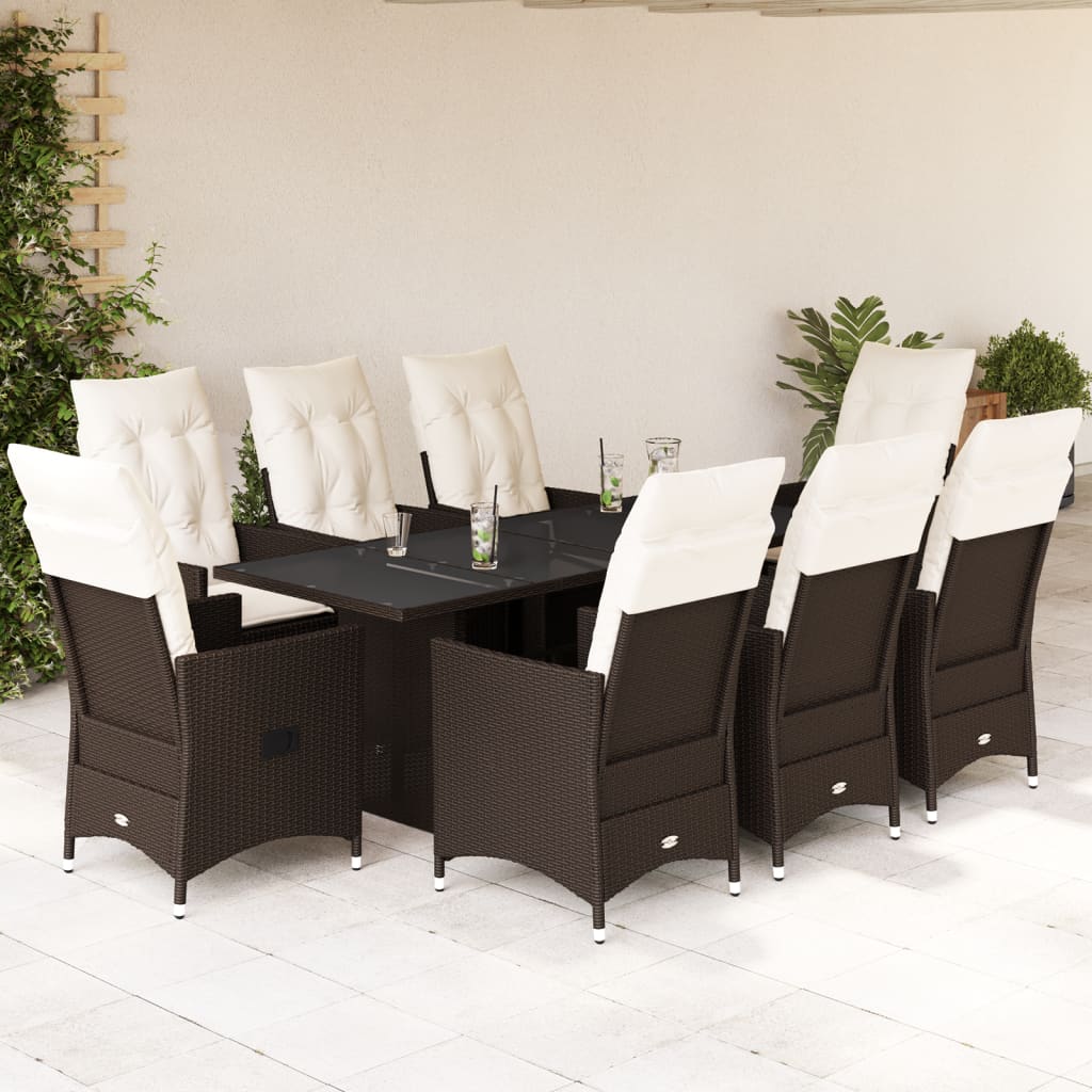 vidaXL Set comedor para jardín 9 pzas y cojines ratán sintético marrón