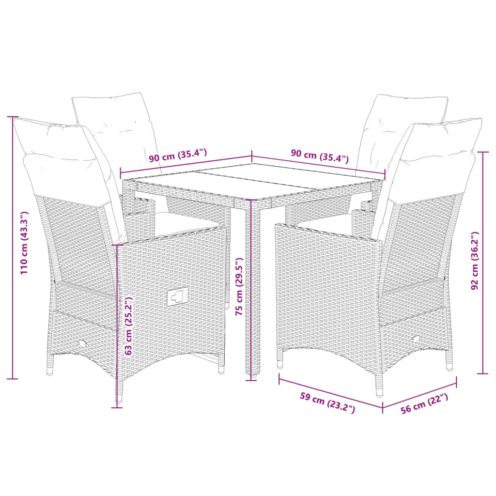 vidaXL Set comedor de jardín 5 pzas con cojines ratán sintético beige