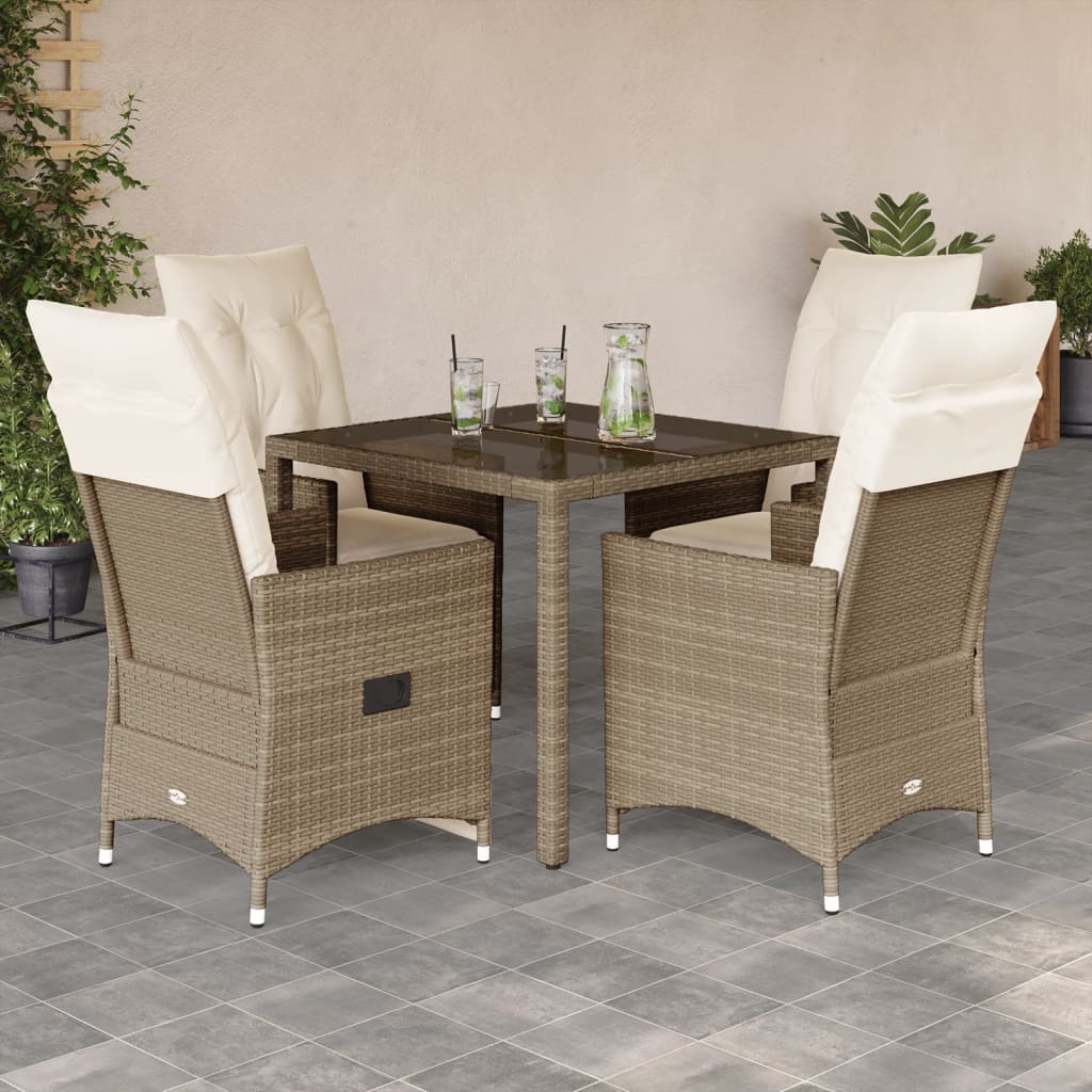 vidaXL Set comedor de jardín 5 pzas con cojines ratán sintético beige