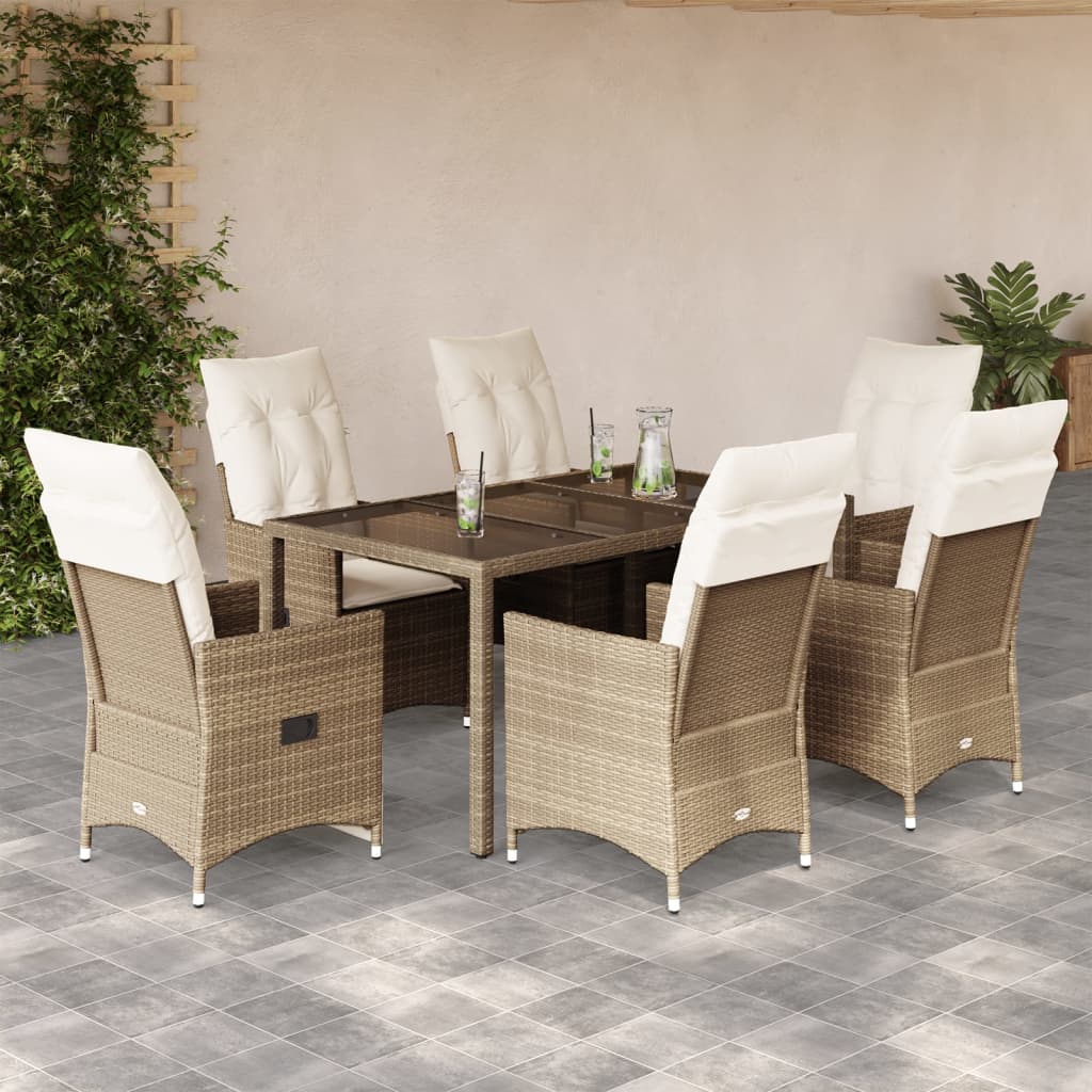 vidaXL Set comedor de jardín 7 pzas con cojines ratán sintético beige