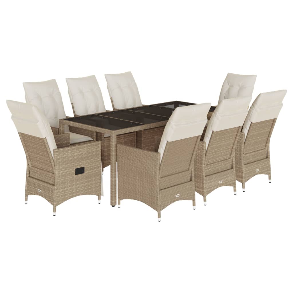 vidaXL Set comedor de jardín 9 pzas con cojines ratán sintético beige