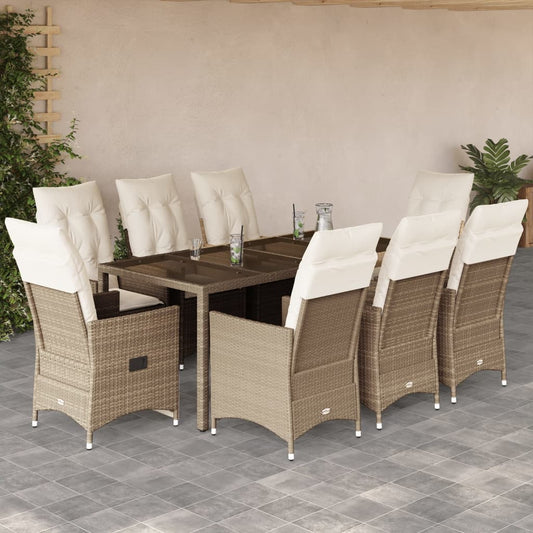 vidaXL Set comedor de jardín 9 pzas con cojines ratán sintético beige