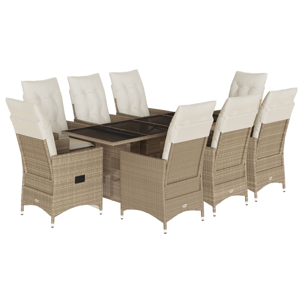 vidaXL Set comedor de jardín 9 pzas con cojines ratán sintético beige