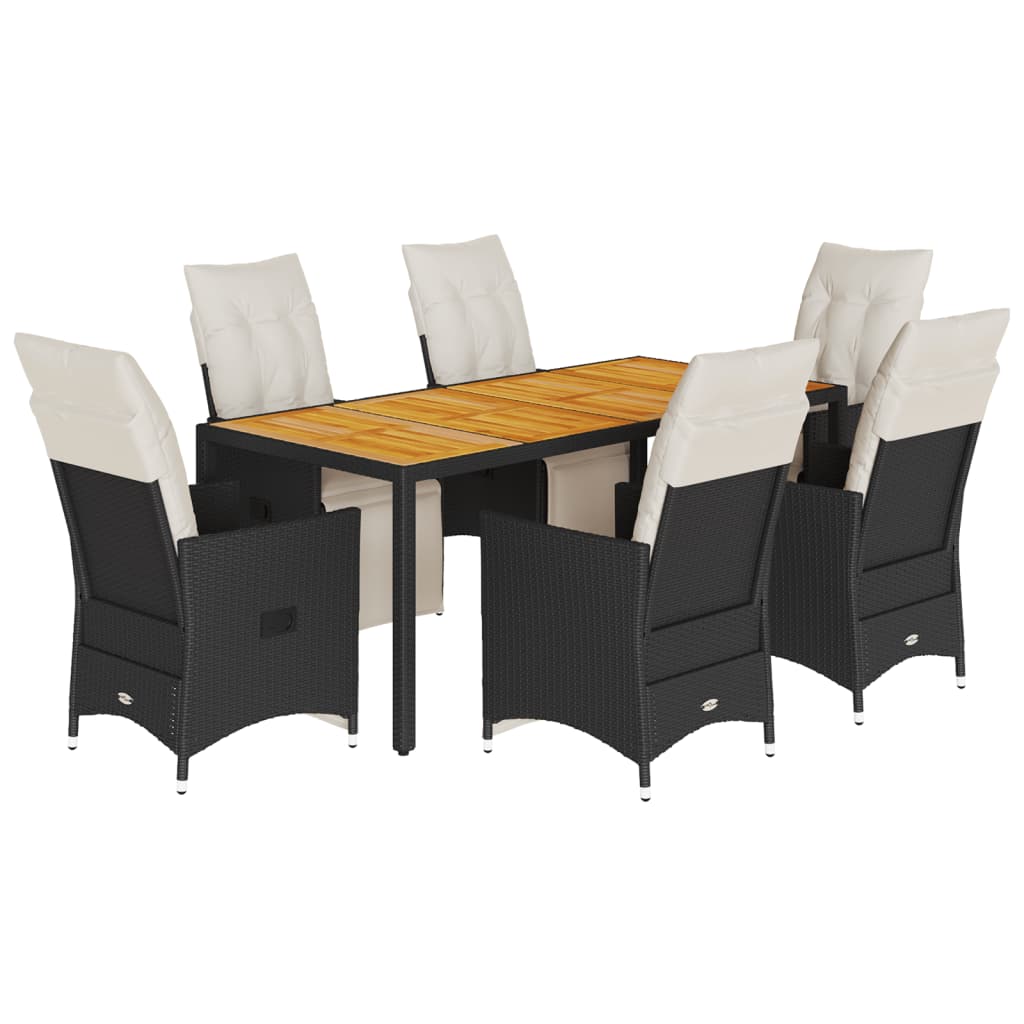 vidaXL Set de comedor de jardín 7 pzas y cojines ratán sintético negro