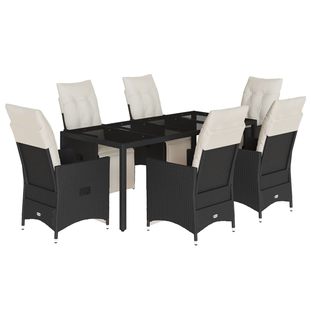 vidaXL Set de comedor de jardín 7 pzas y cojines ratán sintético negro