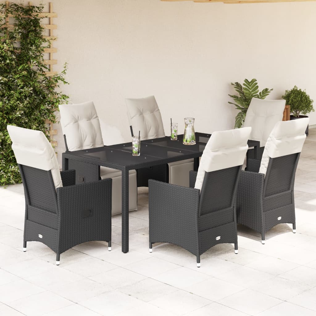 vidaXL Set de comedor de jardín 7 pzas y cojines ratán sintético negro