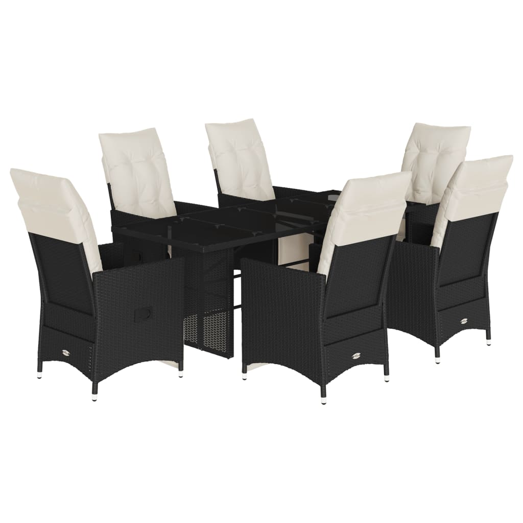 vidaXL Set de comedor de jardín 7 pzas y cojines ratán sintético negro