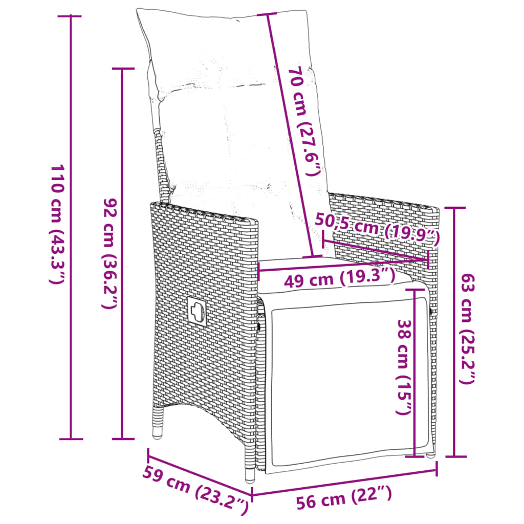 vidaXL Set de mesa y sillas jardín 7 pzas con cojines ratán PE marrón