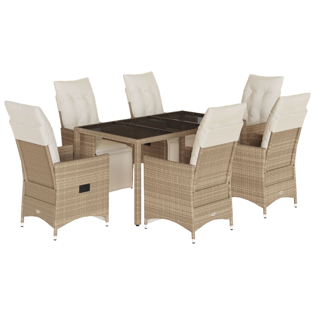 vidaXL Set de mesa y sillas de jardín 7 pzas y cojines ratán PE beige