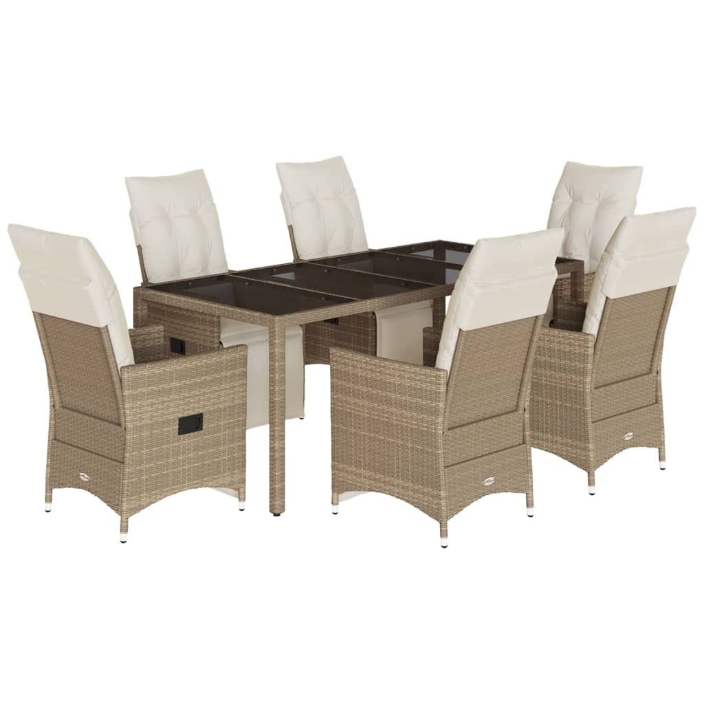 vidaXL Set de mesa y sillas de jardín 7 pzas y cojines ratán PE beige