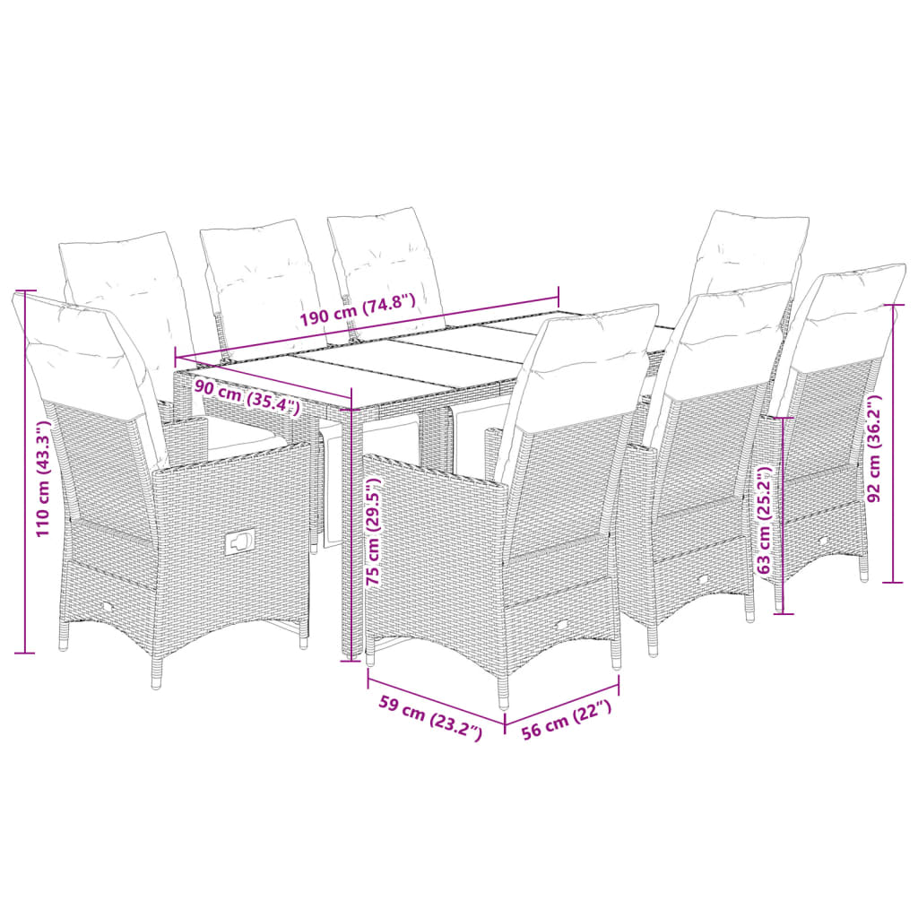 vidaXL Set de mesa y sillas de jardín 5 pzas y cojines ratán PE beige