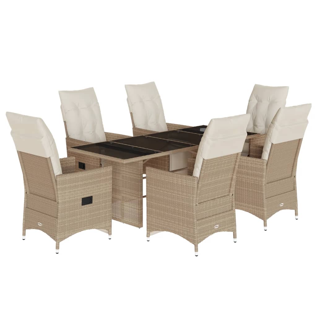 vidaXL Set de mesa y sillas de jardín 7 pzas y cojines ratán PE beige