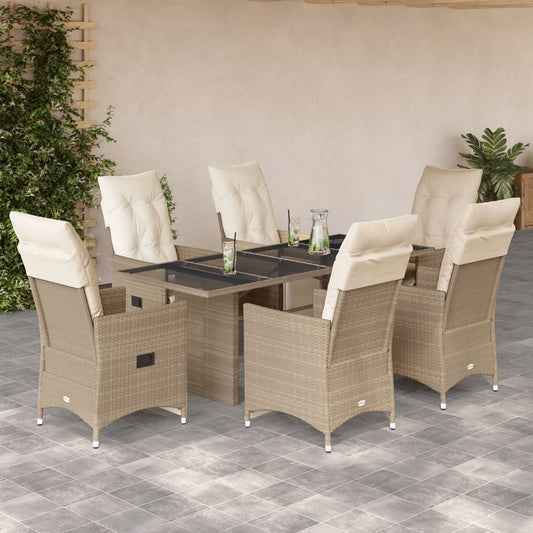 vidaXL Set de mesa y sillas de jardín 7 pzas y cojines ratán PE beige