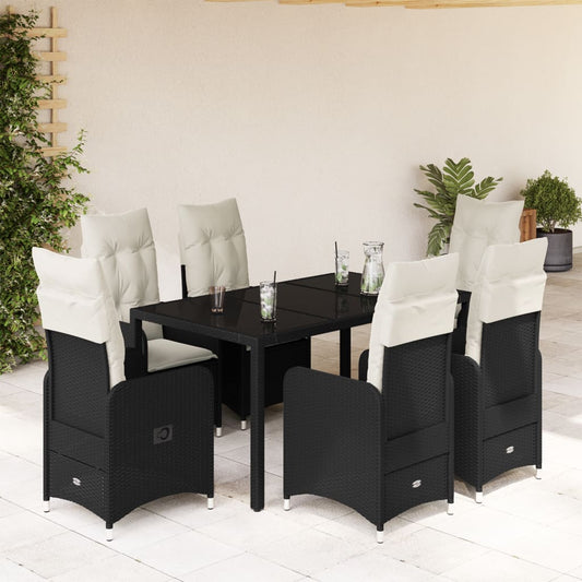 vidaXL Set de mesa y sillas de jardín 7 pzas y cojines ratán PE negro